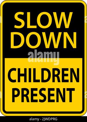 Slow Down Kinder Präsentieren Zeichen Auf Weißem Hintergrund Stock Vektor