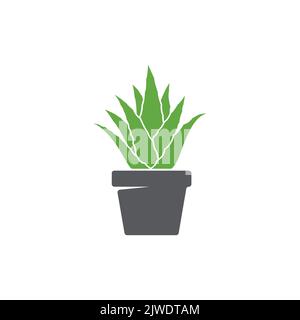 aloe Vera und Topfsymbol. Topfpflanze Symbol trendiges Design. Blatt auf Topf Symbol Vektor. Garten Logo. Vektorgrafik Stock Vektor