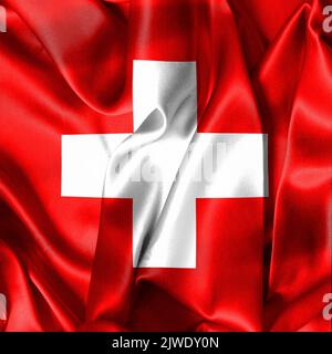 Die Flagge der Schweiz mit realistischem Wehstoffeffekt. Stockfoto