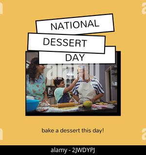 Composite aus backen ein Dessert auf nationalen Dessert Tag Text und biracial Familie machen Cookies Stockfoto