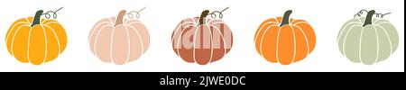 Set von bunten Kürbissen. Elemente für Herbst Deko Design, halloween Einladung, Ernte. Vektordarstellung auf weißem Hintergrund isoliert Stock Vektor