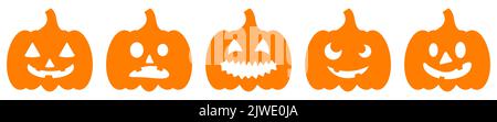 Set von orangen halloween Kürbissen. Vektordarstellung auf weißem Hintergrund isoliert Stock Vektor