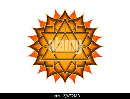 Heilige Geometrie, mystisches Symbol der Merkabah, zweites Chakra-Chakra, sakrale Lotusblume in oranger Farbe, magisches Logo geometrisches Mandala-Design, Zeichen Stock Vektor