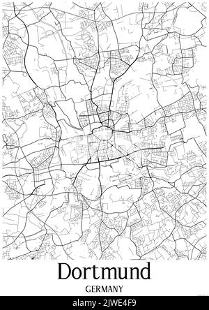 Schwarzweiß-Stadtplan von dortmund Stockfoto