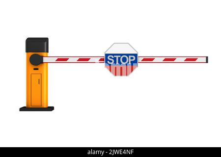 Geschlossene automatische Barriere auf weißem Hintergrund. Isolierte 3D-Abbildung Stockfoto