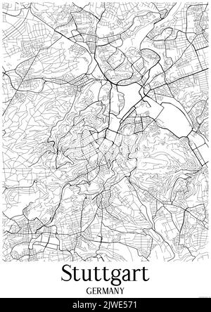 Schwarzweiß-Stadtplan von stuttgart Stockfoto