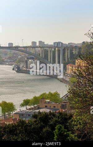 Ponte da Arrabida eine Betonbrücke über den Douro in Porto Portugal wurde 1963 eröffnet und von Edgar António Mesquita Cardoso entworfen. Stockfoto