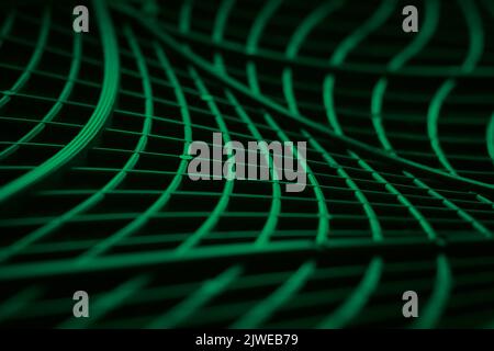 Abstrakter Hintergrund mit grün geformten Kunststoff gekrümmten geometrischen 3D Linien Darstellung drahtgebundene Verbindung oder Geschäftskommunikation Stockfoto