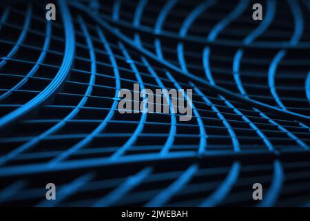 Abstrakter Hintergrund mit blauem Kunststoff gebogene geometrische 3D Linien Darstellung kabelgebundene Verbindung oder Geschäftskommunikation Stockfoto