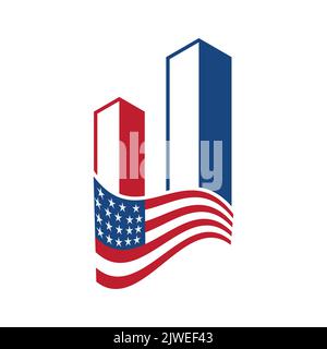 Twin Tower Patriot Tag Vektor Symbol Design Illustration Vorlage Stock Vektor