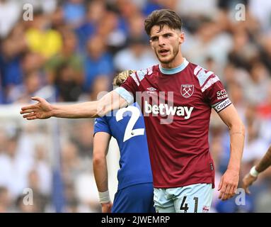 03 Sep 2022 - Chelsea gegen West Ham United - Premier League - Stamford Bridge West Ham's Declan Rig während des Spiels auf der Stamford Bridge. Picture : Mark Pain / Alamy Live News Stockfoto