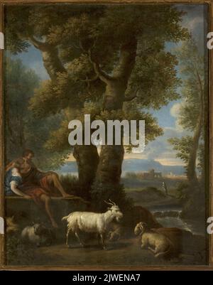 Ideale Landschaft mit Hirten und Ziegen. Bloemen, Jan Frans van, zw. Orizzonte (1662-1749), Maler Stockfoto