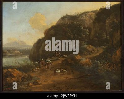 Berglandschaft mit Reisenden. Meer, Jan van der, II (1656-1705), Maler Stockfoto