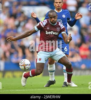 03 Sep 2022 - Chelsea gegen West Ham United - Premier League - Stamford Bridge Michail Antonio von West Ham während des Spiels auf der Stamford Bridge Bild : Mark Pain / Alamy Live News Stockfoto