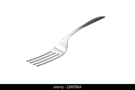 Silberne Gabel isoliert auf weiß. 3D Abbildung. Einzelnes Objekt. Stockfoto