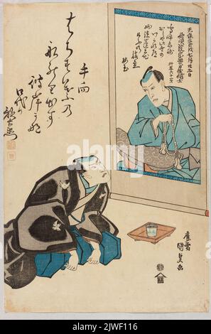 Schauspieler verbeugt sich vor dem Porträt von Nakamura Utaemon III. Utagawa, Kunisada I (1786-1864), Grafiker Stockfoto