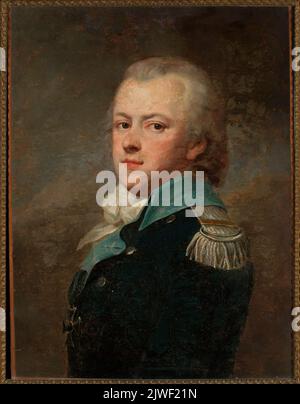 Porträt von Jan Krasicki, Rogala Wappen (ca. 1764–1831) in dunkelblauer Uniformjacke des Potocki Infanterie-Regiments 14.. Pitschmann, Józef (1758-1834), Maler Stockfoto