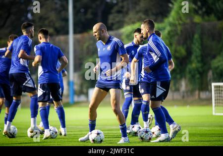 Zagreb, Kroatien. 05. September 2022. Zagreb, Kroatien, 05. September 2022, Dinamo Zagreb Spieler werden beim letzten Training vor dem UEFA Champions League Group E Spiel gegen Chelsea im Maksimir Stadion am 05. September 2022 in Zagreb, Kroatien, gesehen. Foto: Slavko Midzor/PIXSELL Credit: Pixsell Foto- und Videoagentur/Alamy Live News Stockfoto