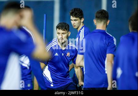 Zagreb, Kroatien. 05. September 2022. Zagreb, Kroatien, 05. September 2022, Bruno Petkovic von Dinamo Zagreb wird beim letzten Training vor dem UEFA Champions League-Spiel der Gruppe E gegen Chelsea im Maksimir-Stadion am 05. September 2022 in Zagreb, Kroatien, gesehen. Foto: Slavko Midzor/PIXSELL Credit: Pixsell Foto- und Videoagentur/Alamy Live News Stockfoto