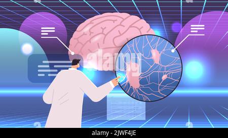 Wissenschaftler zeigt detaillierte Erklärung anatomische Gehirnstruktur menschlichen Körper innere Organe Anatomie Medizin Gesundheitswesen Stock Vektor