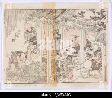 Zubereitung von Kürbisnudeln (unkyo); zwei Karten aus dem Album „Hokusai Manga“ mit Skizzen; Band 25. Katsushika, Hokusai (1760-1849), Grafiker Stockfoto