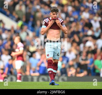 03 Sep 2022 - Chelsea gegen West Ham United - Premier League - Stamford Bridge West Ham's Declan Rig während des Spiels auf der Stamford Bridge. Picture : Mark Pain / Alamy Live News Stockfoto