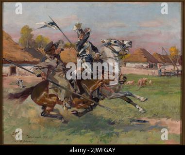 Uhlan kämpft gegen einen Kosaken. Kossak, Wojciech (1856-1942), Maler Stockfoto