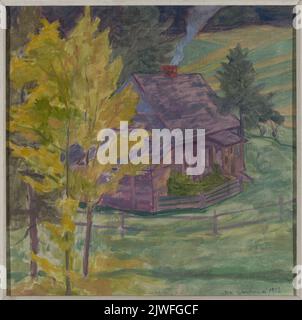 Landschaft mit einem Haus zwischen Bäumen. Rembowski, Jan (1879-1923), Maler Stockfoto