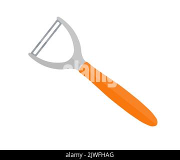 Gemüseschäler, Edelstahlinstrument für das Servieren von Lebensmitteln Logo-Design. Kochen Utensil, Obst und Gemüse Peeling Messer Vektor-Design und Illustration Stock Vektor
