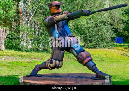 „Herr Baseballspiele“, eine Skulptur des Künstlers Bruce Larsen, ist in der United States Sports Academy und im American Sport Art Museum in Daphne, Alabama, zu sehen. Stockfoto