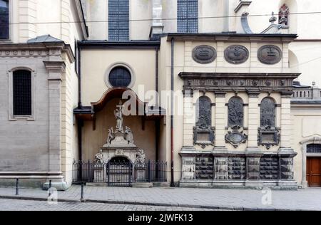 Das leere Grab und die Kapelle Kampians der Kathedrale Basilika der Himmelfahrt (die lateinische Kathedrale) in Lviv, Ukraine. Stockfoto