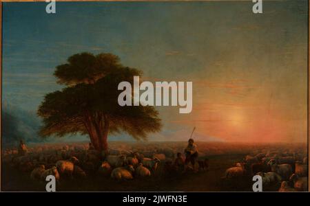 Hirten mit einer Herde Schafe. Ajvazovskij, Ivan Konstantinovič (1817-1900), Maler Stockfoto