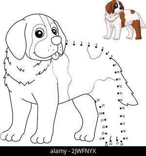 Dot to Dot Saint Bernard Dog Isolated Coloring Stock Vektor