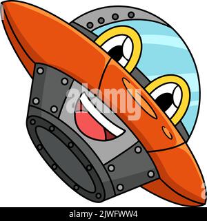 UFO mit Gesicht Fahrzeug Cartoon farbige Clipart Stock Vektor