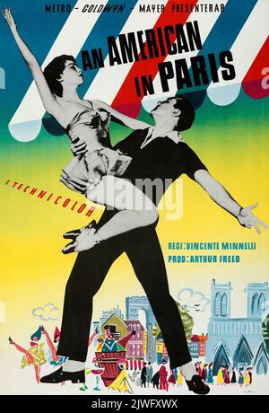 An American in Paris (MGM, 1951) schwedisches Filmposter feat. Gene Kelly. Stockfoto