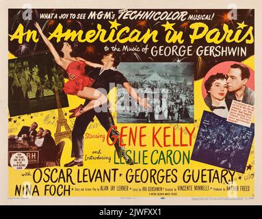 Ein Amerikaner in Paris (MGM, 1951). Halb Sheet Filmposter - Stil Ein Filmposter feat. Gene Kelly. Stockfoto