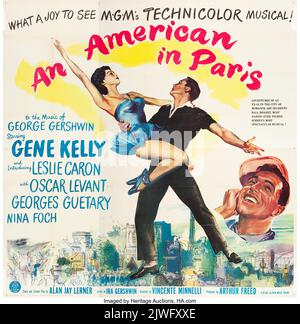 Vintage Filmplakat - ein Amerikaner in Paris (MGM, 1951). Filmposter mit sechs Bögen, feat. Gene Kelly. Stockfoto