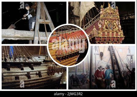 Das Vasa Museum ist eines der meistbesuchten Museen Skandinaviens. Alte Schiffe und alte nautische Erinnerungsstücke in perfektem Zustand. Stockfoto