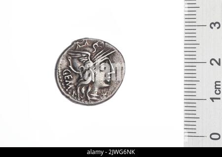 Denar. Aburius Geminus, M. (fl. 132 a.C.), Geldbeamter, Republika Rzymska, Emittent Stockfoto