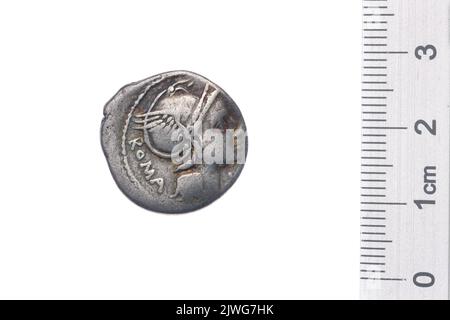 Denar. Flaminius Chilo, L. (fl. 109-108 a.C.), Geldbeamter, Republika Rzymska, Emittent Stockfoto