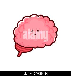 Nette gesunde menschliche Gehirn isoliert kawaii Karikatur Emoticon, Geist Persönlichkeit mit Gesicht. Vektor menschliche Intelligenz Körperorgan, Gedächtniszeichen Stock Vektor
