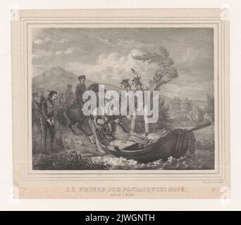Der Leichnam von Prinz Józef Poniatowski wurde aus der Elster gefischt. Müller, Georg Wilhelm Ferdinand (1805-1875), Grafiker Stockfoto