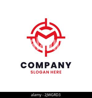 Design der Vorlage für das Target-Logo in Letter M. Vektorgrafik Stock Vektor
