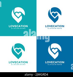 Love Location Logo Design-Vorlage. Auch kann es für das Konzept der Pflege Symbole für Familie, Kinder, Verein, Klinik, Krankenhaus und Geburt sein. Stock Vektor