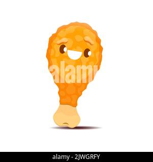 Huhn Bein Cartoon Fast-Food-Charakter. Isolierter Vektor Kawaii gebratener Drumstick mit niedlichem lächelndem Gesicht. Hühner-, Hühner- oder putenfleisch mit gegrillter brauner Haut und Knochen. Gebratenes gekochtes Fastfood-Zeichen Stock Vektor