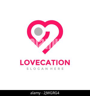 Love Location Logo Design-Vorlage. Konzept eines beliebten Ortes isoliert mit flachem Stil Ikone modern. Kreativer Kartenzeiger mit Herz-Vektor-Symbol. Stock Vektor