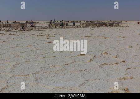 DANAKIL, ÄTHIOPIEN - 24. MÄRZ 2019: Salzmine in der Danakil-Depression, Äthiopien. Stockfoto