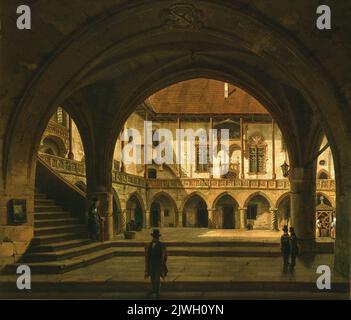 Innenhof der Jagiellonischen Bibliothek. Zaleski, Marcin (1796-1877), Maler Stockfoto