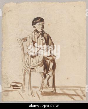 Junge auf einem Stuhl sitzend; verso: Kopf des Jungen. Michałowski, Piotr (1800-1855), Zeichner, Karikaturist Stockfoto