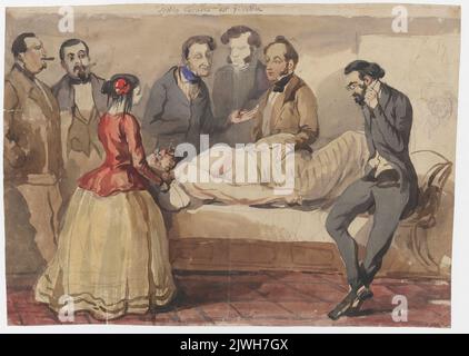 Ärztliche Beratung, satirische Zeichnung. Michałowski, Piotr (1800-1855), Maler Stockfoto